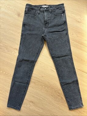 Madewell Black Skinny Jeans with Embroidered Gold Polkadots